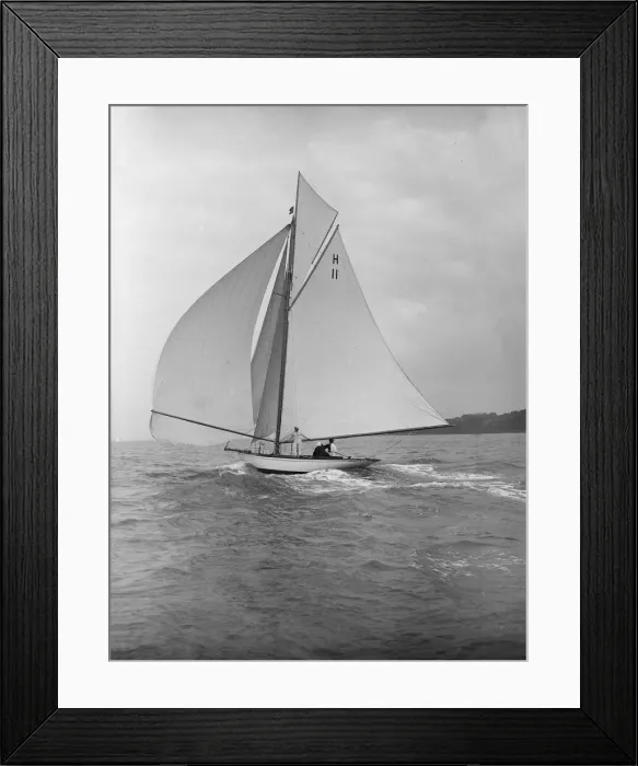 Framed Print : Ventana (H11), an early 8 Metre yacht, running downwind under spinnaker, 1913 Framed Print : Ventana (H11), an early 8 Metre yacht, running downwind under spinnaker, 1913