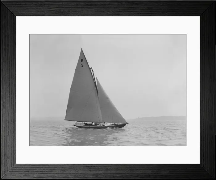 Framed Print : The 7 Metre Nelta (K3) sailing close-hauled, 1911. Creator: Kirk & Sons of Cowes
