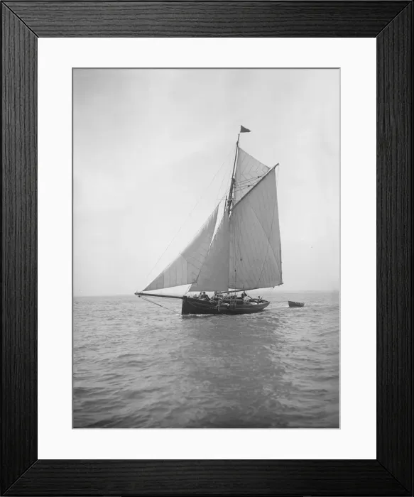 Framed Print : The cutter Citara under sail and towing tender, 1911. Creator: Kirk & Sons of Cowes Framed Print : The cutter Citara under sail and towing tender, 1911. Creator: Kirk & Sons of Cowes