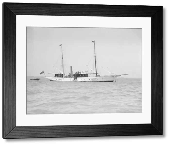 Framed Print : The steam yacht Queen Mab at anchor, 1911. Creator: Kirk & Sons of Cowes Framed Print : The steam yacht Queen Mab at anchor, 1911. Creator: Kirk & Sons of Cowes