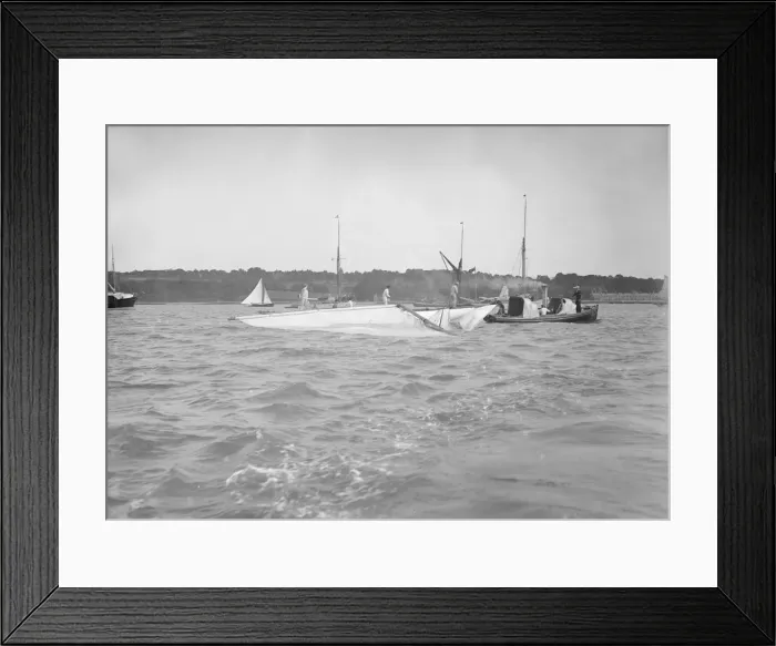 Framed Print : The dismasted sailing yacht Clio is attended to by rescue boats, 1912. Creator Framed Print : The dismasted sailing yacht Clio is attended to by rescue boats, 1912. Creator