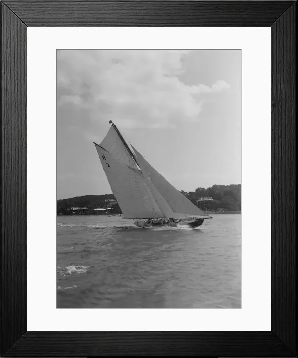 Framed Print : Verbena (H2), a gaff rig 8 Metre, sailing close-hauled, 1911. Creator: Kirk & Sons of Cowes Framed Print : Verbena (H2), a gaff rig 8 Metre, sailing close-hauled, 1911. Creator: Kirk & Sons of Cowes