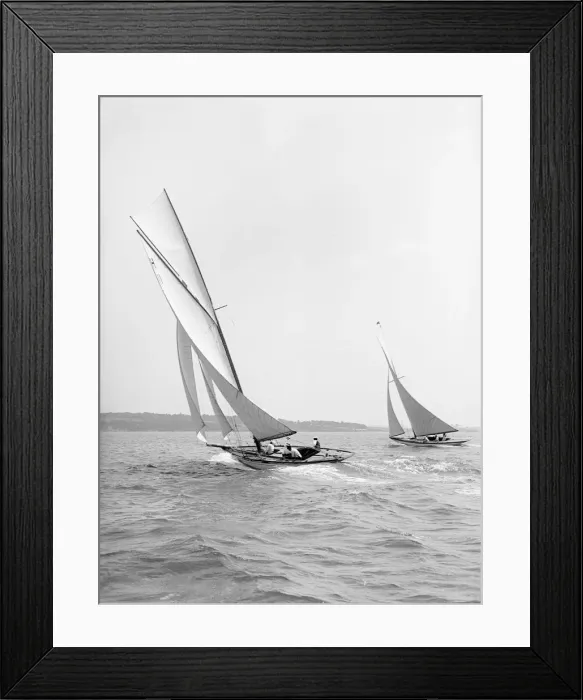 Framed Print : The 8 Metre Ventana and Garraveen race upwind, 1914. Creator: Kirk & Sons of Cowes