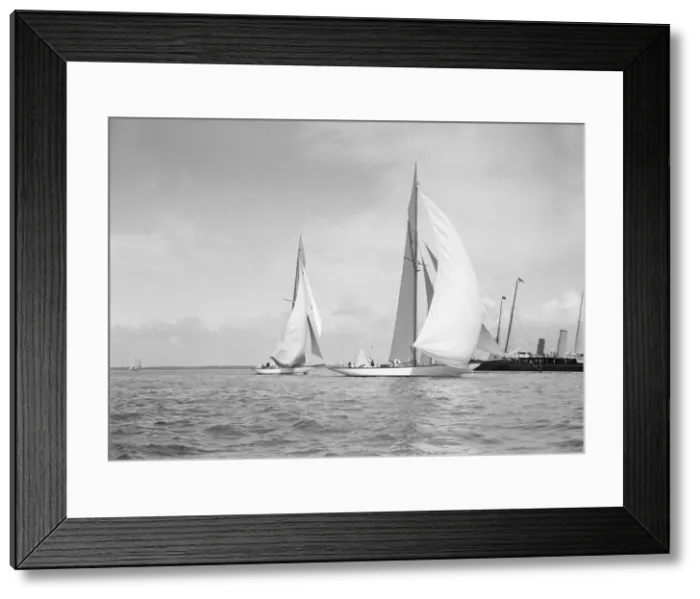 Framed Print : The 19-metre class Mariquita (C1) & Corona (C3) running with spinnakers up, 1911 Framed Print : The 19-metre class Mariquita (C1) & Corona (C3) running with spinnakers up, 1911