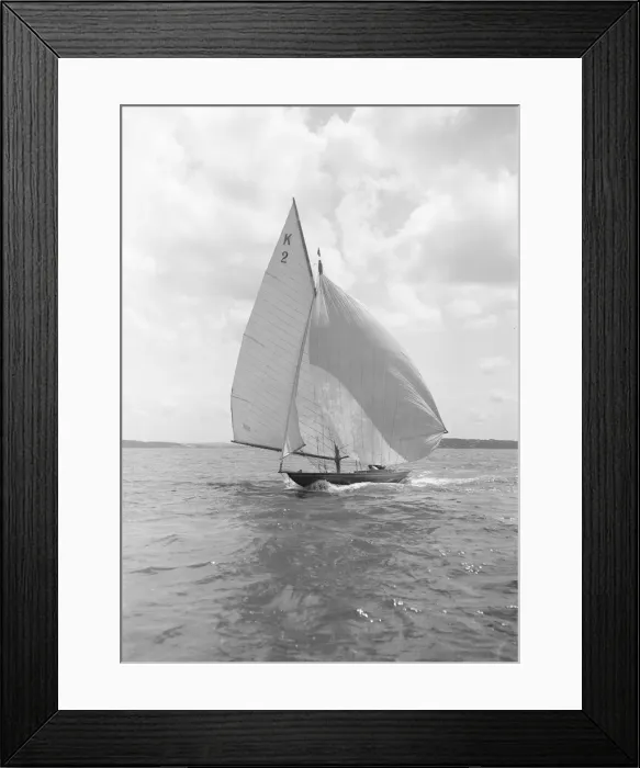 Framed Print : The 7 Metre yacht Ithnan (K2) sailing with spinnaker, 1912. Creator: Kirk & Sons of Cowes Framed Print : The 7 Metre yacht Ithnan (K2) sailing with spinnaker, 1912. Creator: Kirk & Sons of Cowes