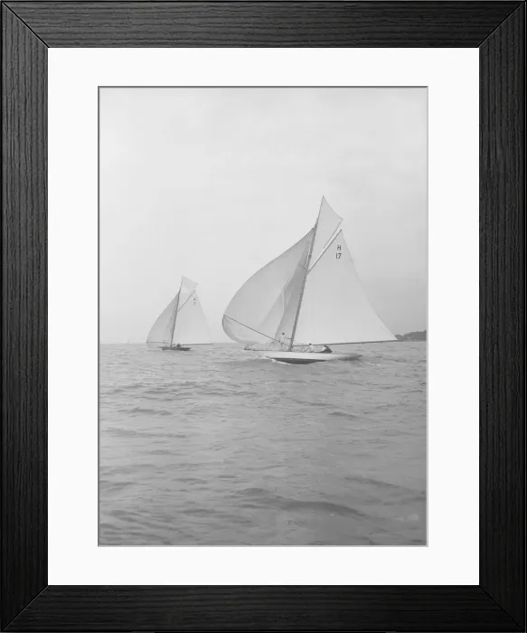Framed Print : The 8 Metre Ierne & Gundred racing downwind, 1913. Creator: Kirk & Sons of Cowes Framed Print : The 8 Metre Ierne & Gundred racing downwind, 1913. Creator: Kirk & Sons of Cowes