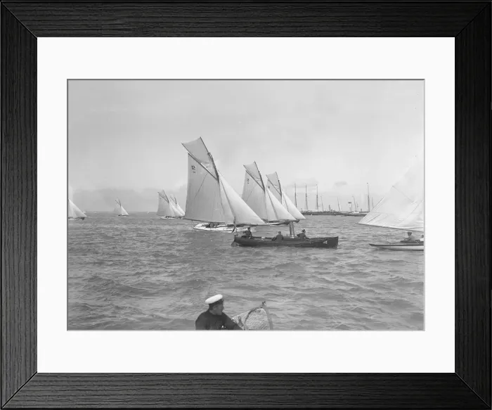 Framed Print : Sailing yachts cross start line. Creator: Kirk & Sons of Cowes Framed Print : Sailing yachts cross start line. Creator: Kirk & Sons of Cowes