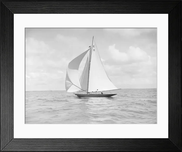 Framed Print : The 7 Metre yacht Pinaster (K8) sailing with spinnaker, 1912. Creator: Kirk & Sons of Cowes Framed Print : The 7 Metre yacht Pinaster (K8) sailing with spinnaker, 1912. Creator: Kirk & Sons of Cowes
