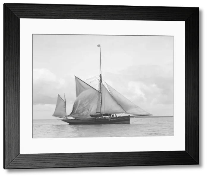 Framed Print : The yawl Roma raising main sail, 1912. Creator: Kirk & Sons of Cowes Framed Print : The yawl Roma raising main sail, 1912. Creator: Kirk & Sons of Cowes