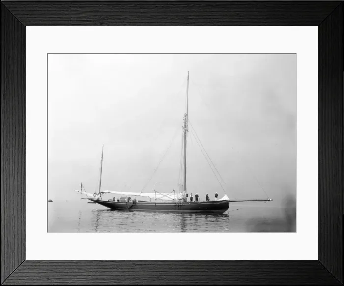 Framed Print : The gaff yawl Coral at anchor, 1922. Creator: Kirk & Sons of Cowes Framed Print : The gaff yawl Coral at anchor, 1922. Creator: Kirk & Sons of Cowes