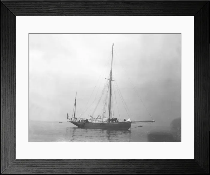 Framed Print : The gaff yawl Coral at anchor, 1922. Creator: Kirk & Sons of Cowes Framed Print : The gaff yawl Coral at anchor, 1922. Creator: Kirk & Sons of Cowes