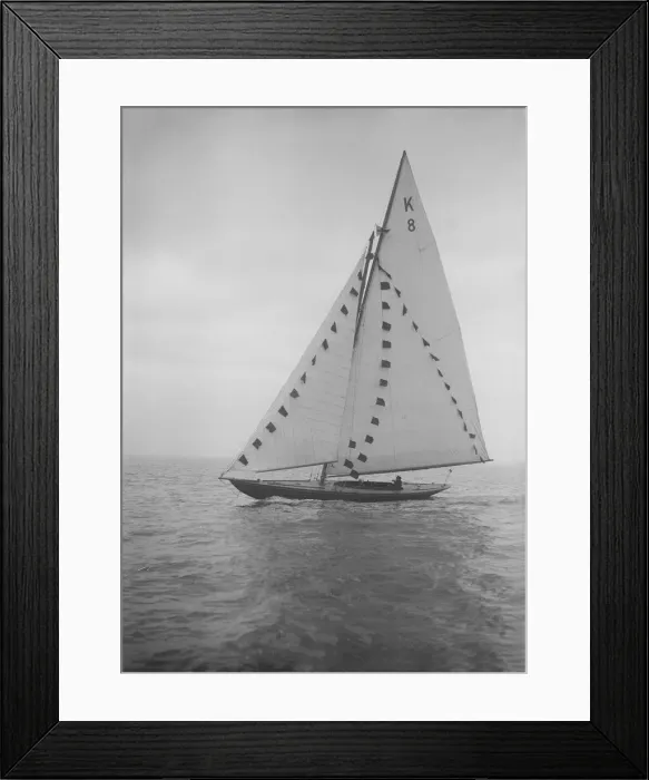 Framed Print : The 7 Metre sailing yacht Pinaster (K8) with prize flags, 1912 Framed Print : The 7 Metre sailing yacht Pinaster (K8) with prize flags, 1912