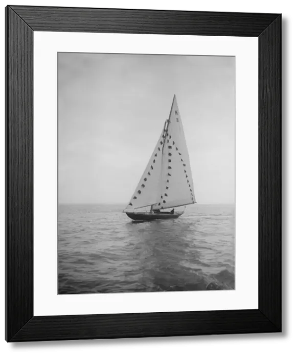 Framed Print : The 7 Metre sailing yacht Pinaster (K8) with prize flags, 1912 Framed Print : The 7 Metre sailing yacht Pinaster (K8) with prize flags, 1912