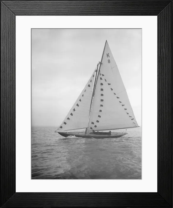 Framed Print : The 7 Metre sailing yacht Pinaster (K8) with prize flags, 1912 Framed Print : The 7 Metre sailing yacht Pinaster (K8) with prize flags, 1912