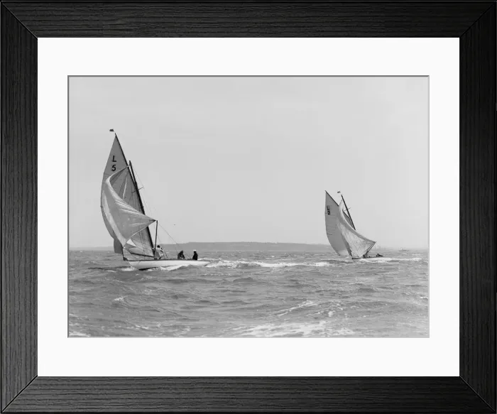 Framed Print : The 6 Metre Snowdrop and Correnzia racing downwind, 1911. Creator: Kirk & Sons of Cowes Framed Print : The 6 Metre Snowdrop and Correnzia racing downwind, 1911. Creator: Kirk & Sons of Cowes