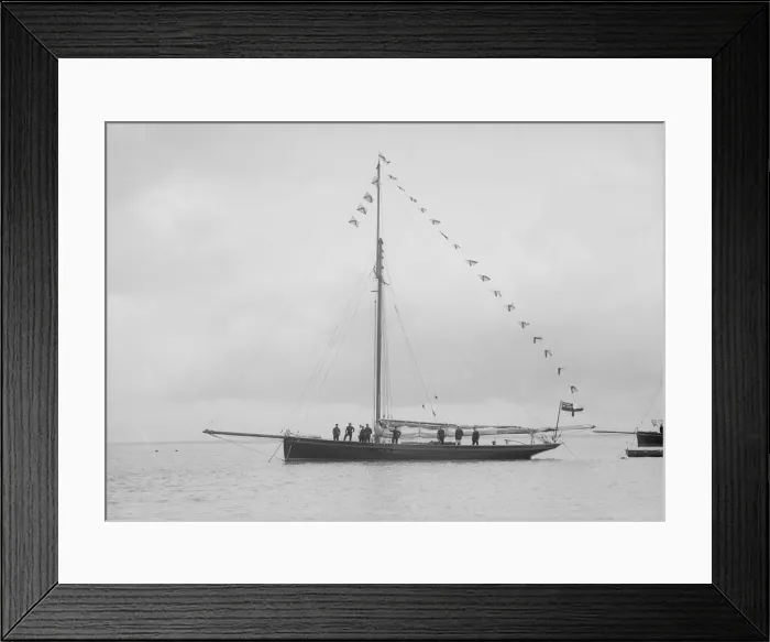 Framed Print : Bloodhound at anchor with flags, 1912. Creator: Kirk & Sons of Cowes Framed Print : Bloodhound at anchor with flags, 1912. Creator: Kirk & Sons of Cowes