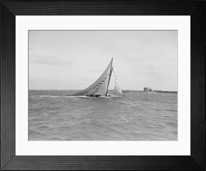 Framed Print : The 7 Metre Ginerva (K7) under sail with prize flags, 1912. Creator: Kirk & Sons of Cowes Framed Print : The 7 Metre Ginerva (K7) under sail with prize flags, 1912. Creator: Kirk & Sons of Cowes