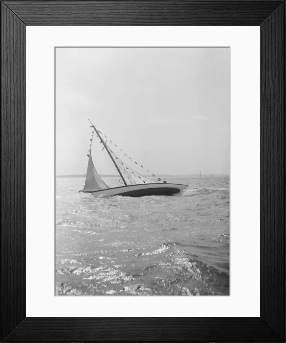 Framed Print : The 7 Metre Ginerva (K7) under sail with prize flags, 1912. Creator: Kirk & Sons of Cowes Framed Print : The 7 Metre Ginerva (K7) under sail with prize flags, 1912. Creator: Kirk & Sons of Cowes