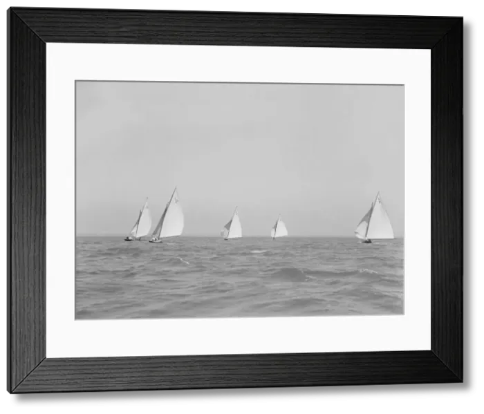 Framed Print : Group of 6 Metres racing downwind, 1911. Creator: Kirk & Sons of Cowes Framed Print : Group of 6 Metres racing downwind, 1911. Creator: Kirk & Sons of Cowes