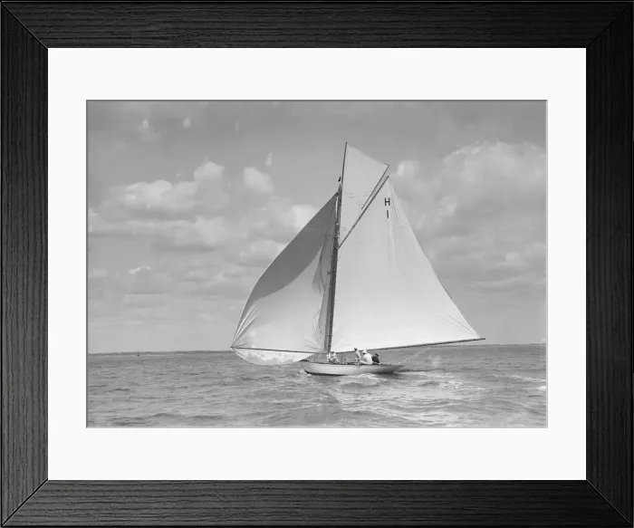 Framed Print : Norman (H1), an early 8 Metre class yacht sailing downwind, 1911 Framed Print : Norman (H1), an early 8 Metre class yacht sailing downwind, 1911