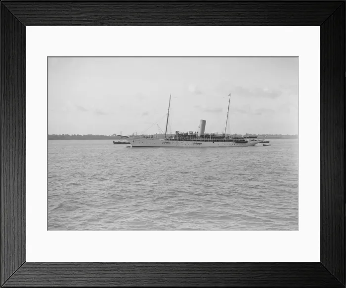 Framed Print : The 142 ton steam yacht Sapphire at anchor, 1913. Creator: Kirk & Sons of Cowes Framed Print : The 142 ton steam yacht Sapphire at anchor, 1913. Creator: Kirk & Sons of Cowes