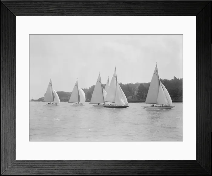 Framed Print : A group of 6 metre boats racing downwind, 1931. Creator: Kirk & Sons of Cowes Framed Print : A group of 6 metre boats racing downwind, 1931. Creator: Kirk & Sons of Cowes