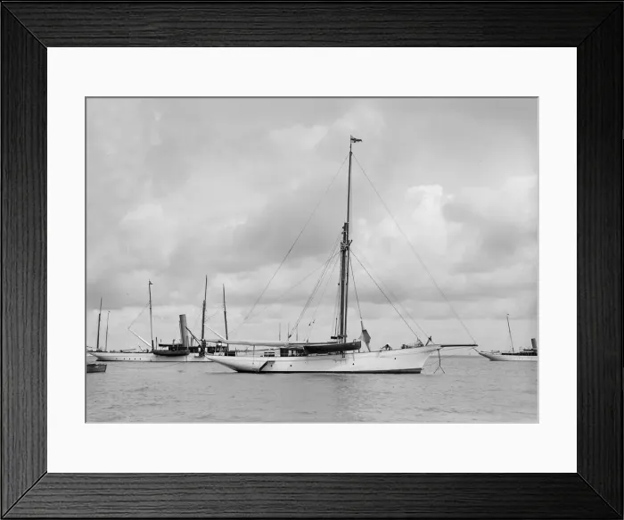 Framed Print : The cutter Yolande at anchor, 1912. Creator: Kirk & Sons of Cowes Framed Print : The cutter Yolande at anchor, 1912. Creator: Kirk & Sons of Cowes