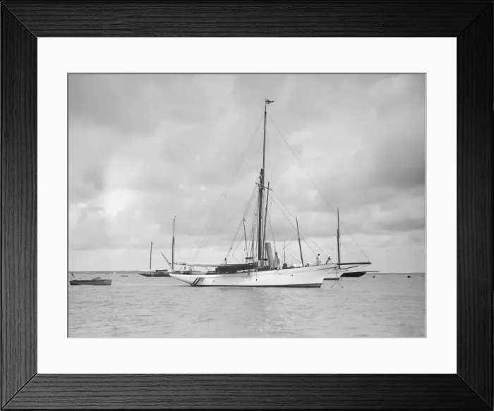 Framed Print : The cutter Yolande at anchor, 1912. Creator: Kirk & Sons of Cowes Framed Print : The cutter Yolande at anchor, 1912. Creator: Kirk & Sons of Cowes