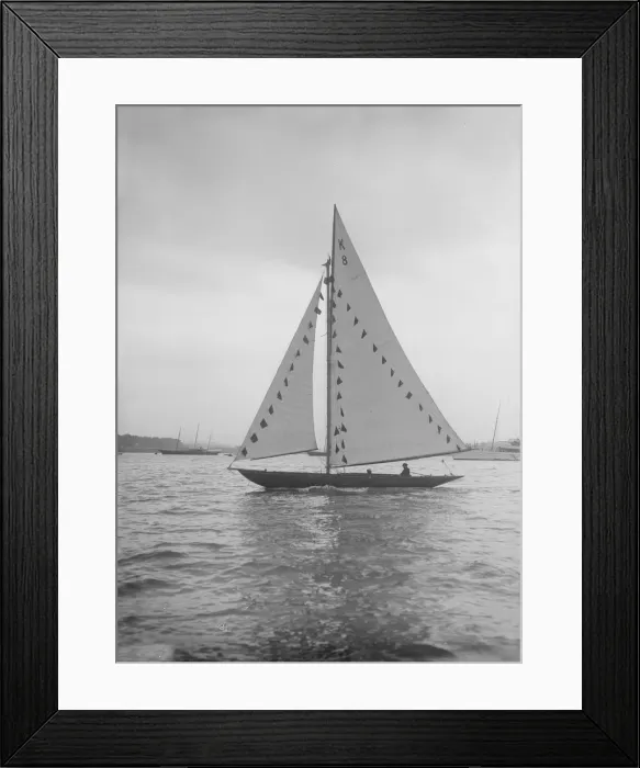 Framed Print : The 7 Metre sailing yacht Pinaster (K8) with prize flags, 1912 Framed Print : The 7 Metre sailing yacht Pinaster (K8) with prize flags, 1912