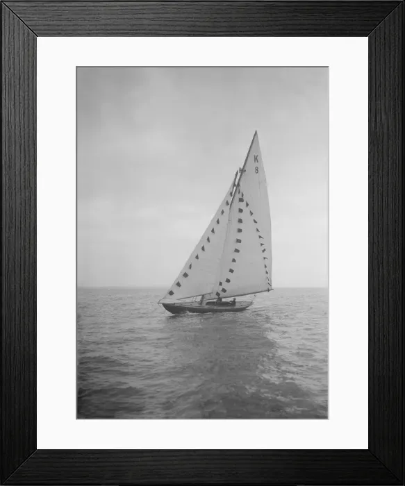 Framed Print : The 7 Metre sailing yacht Pinaster (K8) with prize flags, 1912 Framed Print : The 7 Metre sailing yacht Pinaster (K8) with prize flags, 1912