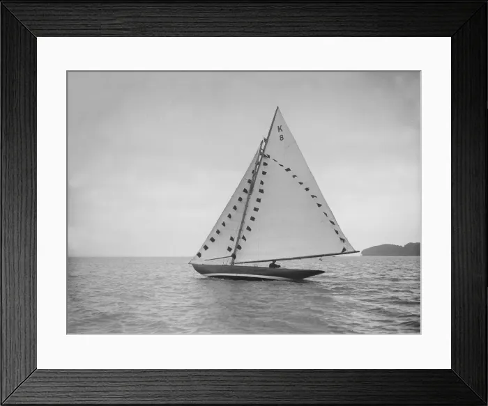 Framed Print : The 7 Metre sailing yacht Pinaster (K8) with prize flags, 1912 Framed Print : The 7 Metre sailing yacht Pinaster (K8) with prize flags, 1912