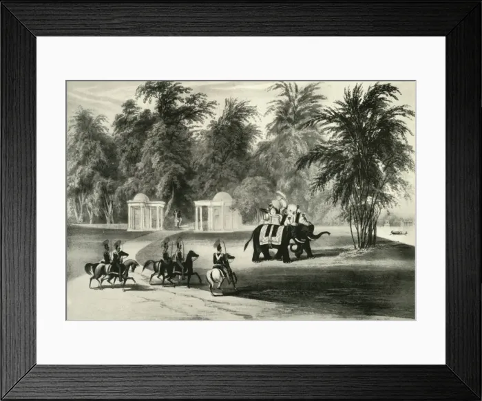 Framed Print : Elephants and Body Guard in Barrackpore Park, 1820, (1925). Creator: Unknown Framed Print : Elephants and Body Guard in Barrackpore Park, 1820, (1925). Creator: Unknown