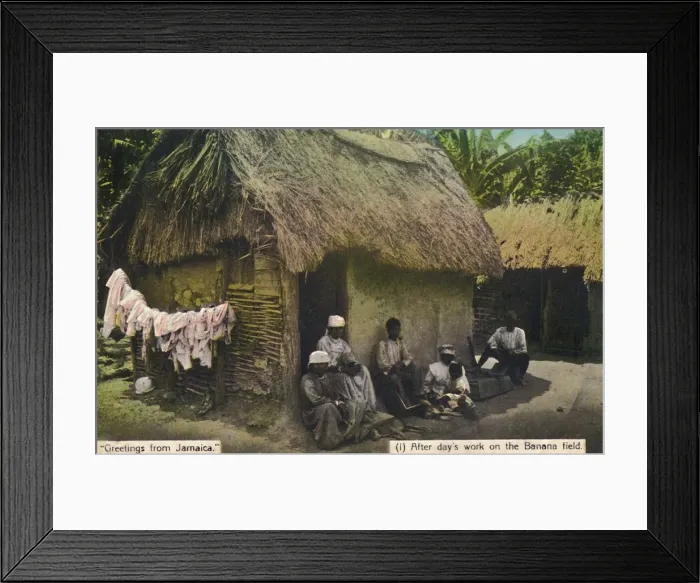 Framed Print : Greetings from Jamaica. (1) After days work on the Banana field, early 20th century Framed Print : Greetings from Jamaica. (1) After days work on the Banana field, early 20th century