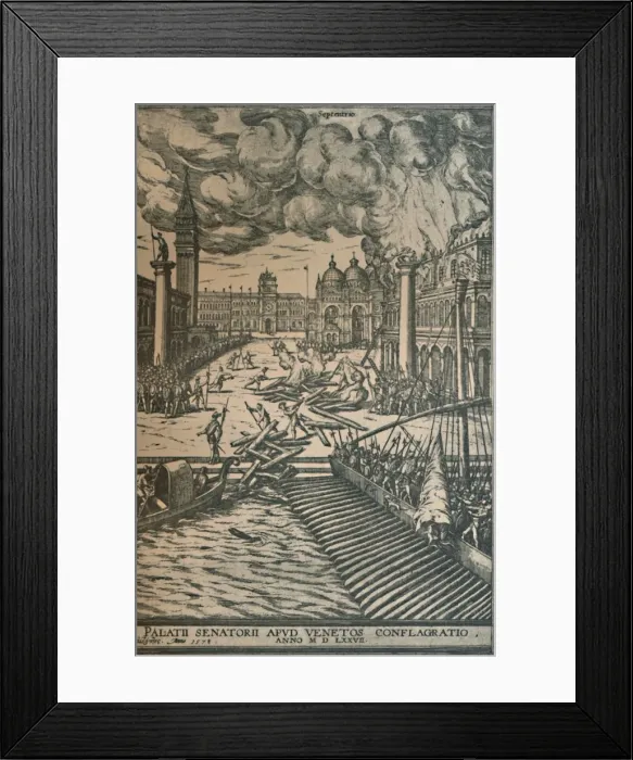 Framed Print : The Burning of the Doges Palace, 1578, (1925). Creator: Joris Hoefnagel Framed Print : The Burning of the Doges Palace, 1578, (1925). Creator: Joris Hoefnagel