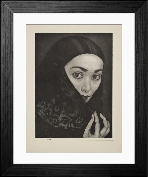 Framed Print : Lady with a Shawl, pub. 1926. Creator: Laura Knight (1877 - 1970)