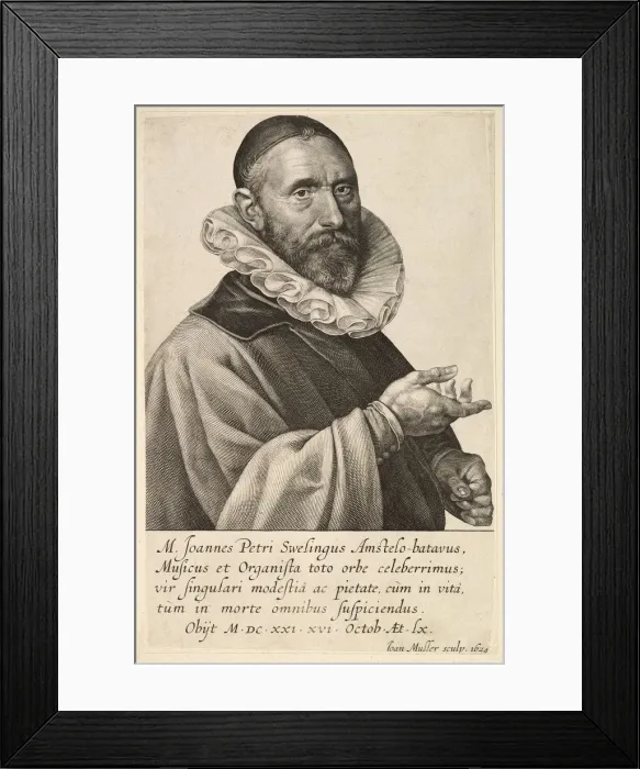 Framed Print : Portrait of Jans Pietersz Sweelinck, pub. 1624. Creator: Jan Muller (1571 - 1628) Framed Print : Portrait of Jans Pietersz Sweelinck, pub. 1624. Creator: Jan Muller (1571 - 1628)