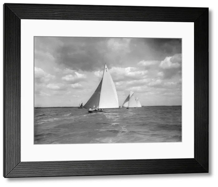 Framed Print : The 8 Metre class Verbena. Termagent and Windflower race downwind, 1911 Framed Print : The 8 Metre class Verbena. Termagent and Windflower race downwind, 1911