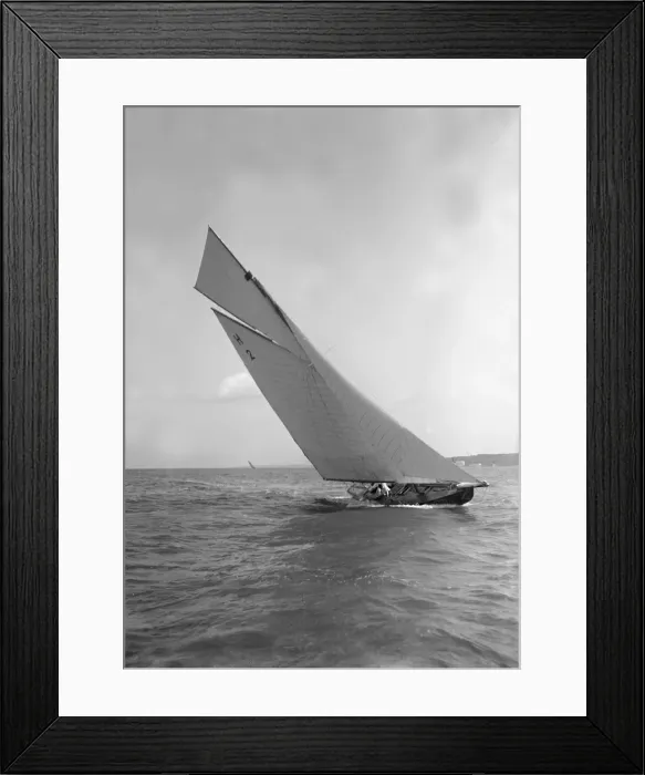 Framed Print : Verbena (H2), a gaff rig 8 Metre, sailing close-hauled, 1911. Creator: Kirk & Sons of Cowes Framed Print : Verbena (H2), a gaff rig 8 Metre, sailing close-hauled, 1911. Creator: Kirk & Sons of Cowes