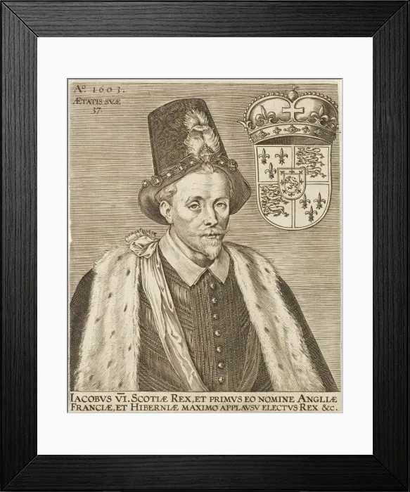Framed Print : James VI of Scotland and James I of England, pub. 1603. Creator: European School (17th Century) Framed Print : James VI of Scotland and James I of England, pub. 1603. Creator: European School (17th Century)