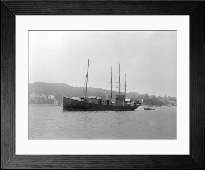 Framed Print : The motor yacht Pleosaurus at anchor, 1922. Creator: Kirk & Sons of Cowes Framed Print : The motor yacht Pleosaurus at anchor, 1922. Creator: Kirk & Sons of Cowes