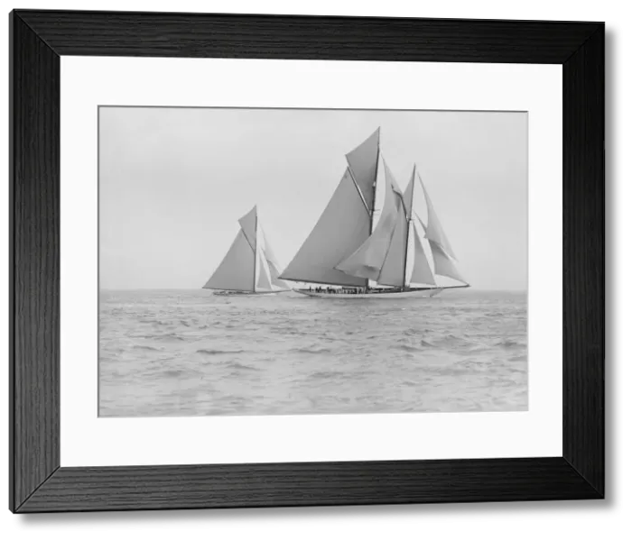 Framed Print : The schooner Germania and cutter White Heather, 1913. Creator: Kirk & Sons of Cowes Framed Print : The schooner Germania and cutter White Heather, 1913. Creator: Kirk & Sons of Cowes