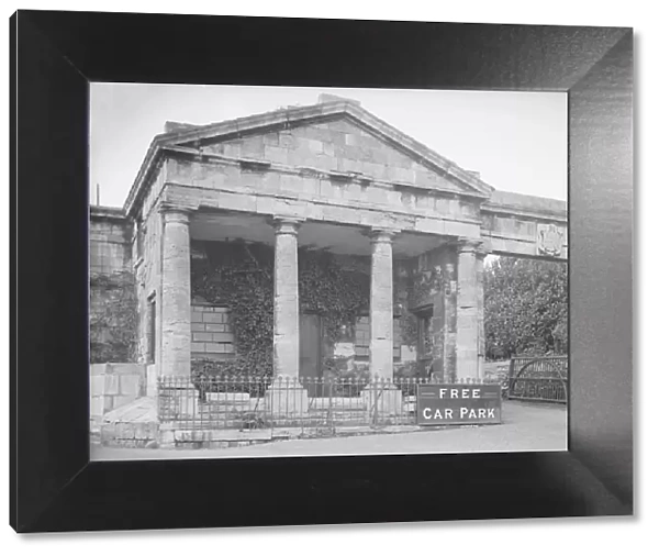 Neoclassical facade with Free Car Park sign, c1935. Creator: Kirk & Sons of Cowes
