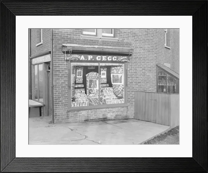 Framed Print : Decorated shop window of AP Gegg, c1935. Creator: Kirk & Sons of Cowes Framed Print : Decorated shop window of AP Gegg, c1935. Creator: Kirk & Sons of Cowes