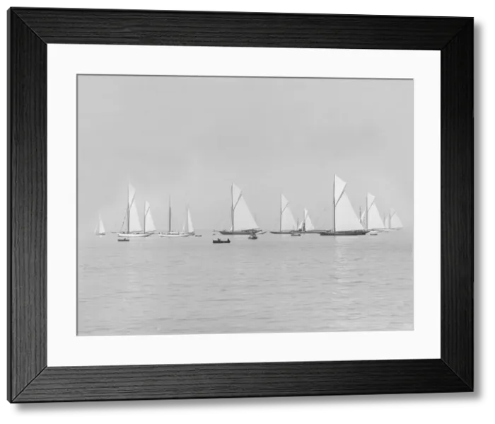 Framed Print : Group of racing yachts before the start of the Cowes to Weymouth Race, 1913. Creator Framed Print : Group of racing yachts before the start of the Cowes to Weymouth Race, 1913. Creator
