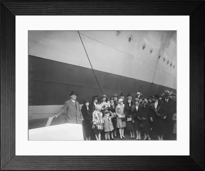 Framed Print : Christening Group possibly at J Samuel White and Co shipyard, Cowes, Isle of Wight, c1930s Framed Print : Christening Group possibly at J Samuel White and Co shipyard, Cowes, Isle of Wight, c1930s