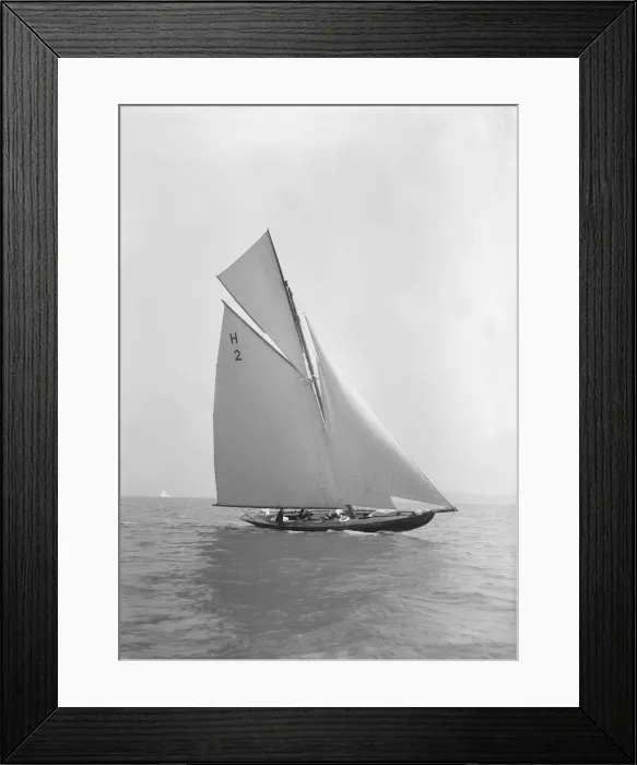 Framed Print : Verbena (H2), a gaff rig 8 Metre, sailing close-hauled, 1911. Creator: Kirk & Sons of Cowes Framed Print : Verbena (H2), a gaff rig 8 Metre, sailing close-hauled, 1911. Creator: Kirk & Sons of Cowes