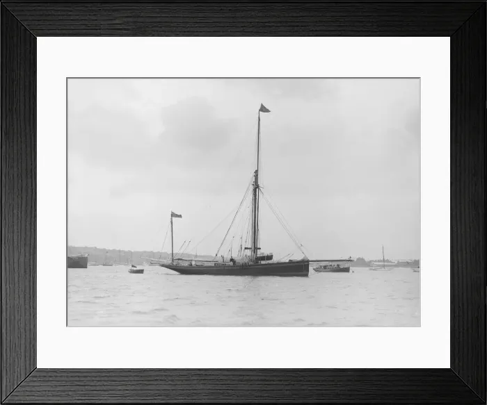 Framed Print : The 40 ton yawl Hyacinth at anchor, 1913. Creator: Kirk & Sons of Cowes Framed Print : The 40 ton yawl Hyacinth at anchor, 1913. Creator: Kirk & Sons of Cowes