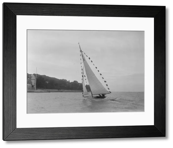 Framed Print : Saling yacht Asphodel (K5) with prize flags, 1922. Creator: Kirk & Sons of Cowes Framed Print : Saling yacht Asphodel (K5) with prize flags, 1922. Creator: Kirk & Sons of Cowes
