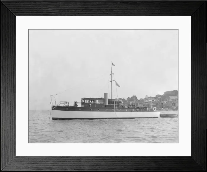Framed Print : The 28 ton motor yacht Edina at anchor, 1921. Creator: Kirk & Sons of Cowes Framed Print : The 28 ton motor yacht Edina at anchor, 1921. Creator: Kirk & Sons of Cowes