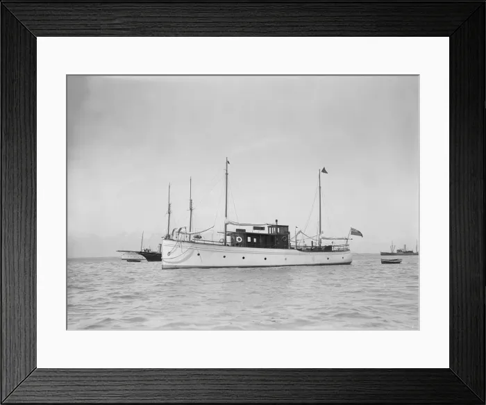 Framed Print : The motor yacht Margery at anchor, 1929. Creator: Kirk & Sons of Cowes Framed Print : The motor yacht Margery at anchor, 1929. Creator: Kirk & Sons of Cowes
